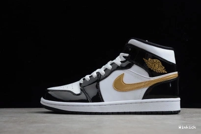 Patent Jordan 1 Air Black White Gold Mid 852542-007 0825